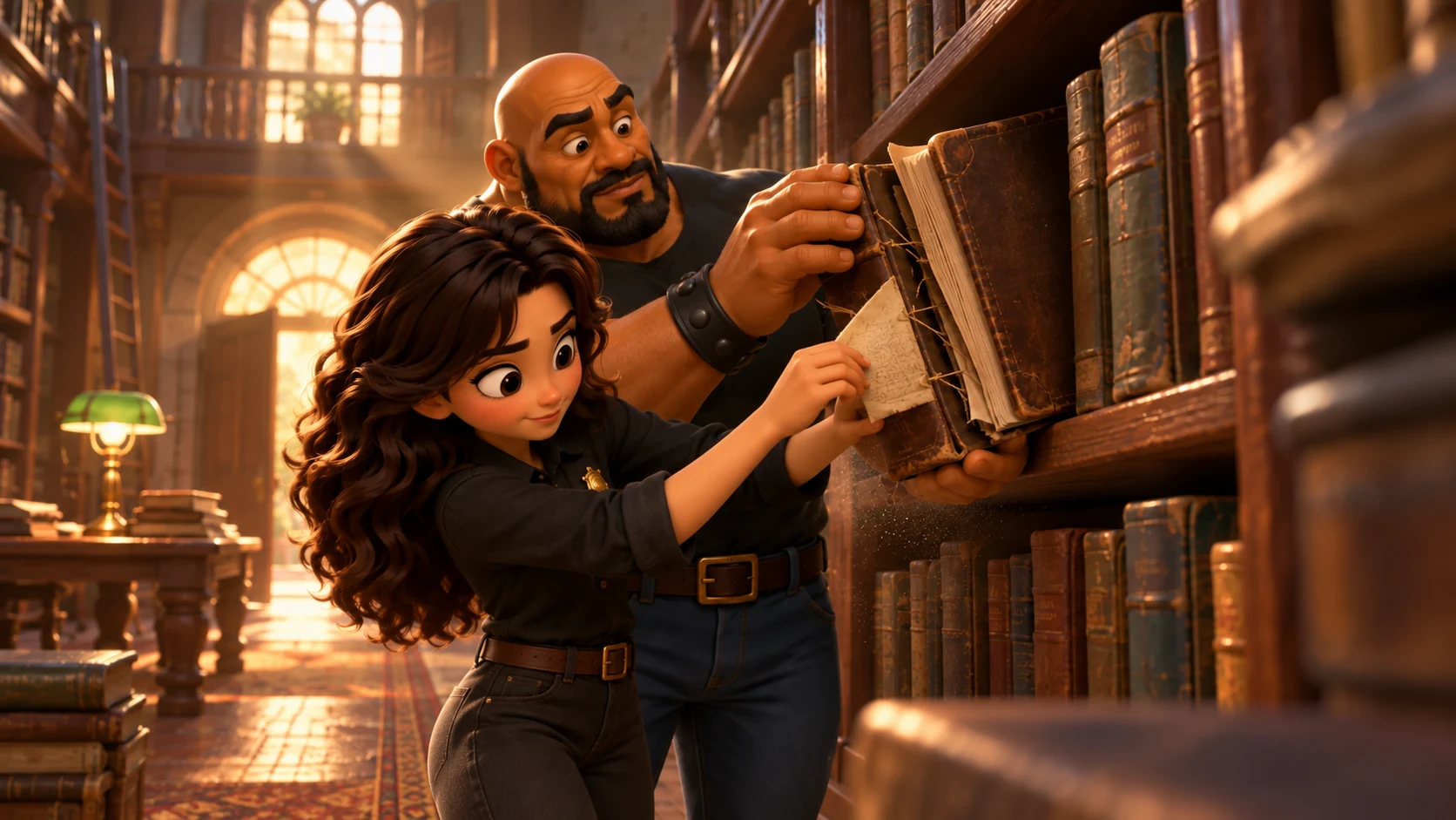 Loose-binding archive: Ness catches a loose page and guides it back into the opened binding while Bruno supports the book.